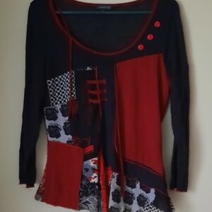 Vintage Tricotto Red and Black Long Sleeve Top